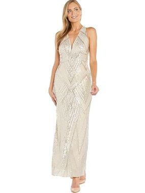 NWT R&M Richards Champagne and Silver Sequin Formal Dress